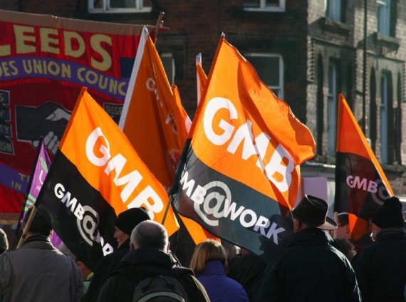 GMB union flags at a demonstration