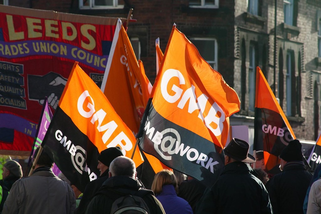 GMB union flags at a demonstration