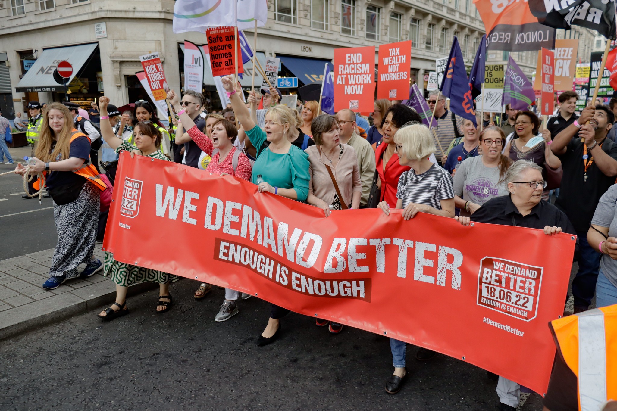 Sharon Graham and Frances O'Grady at the "We Demand Better" TUC rally