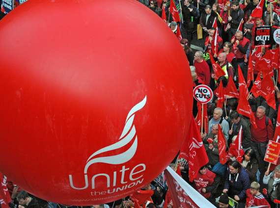 A Unite balloon at a protest