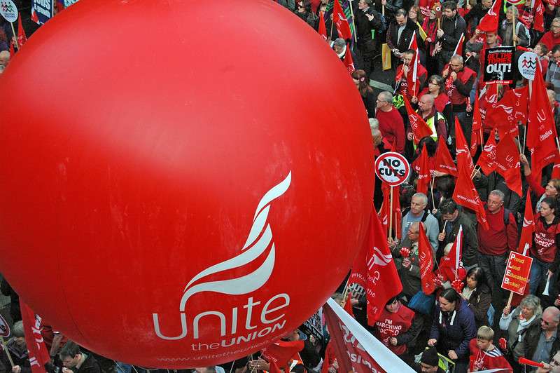 A Unite balloon at a protest