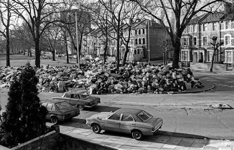 Stoke Newington Common in the Binmen's strike 1979 during the Winter of Discontent