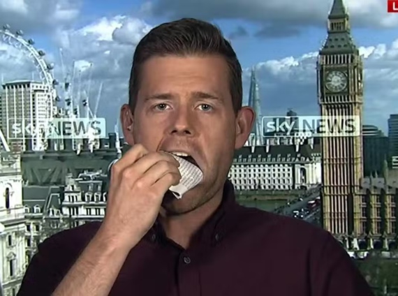 Professor Matthew Goodwin eats his own book on Sky News