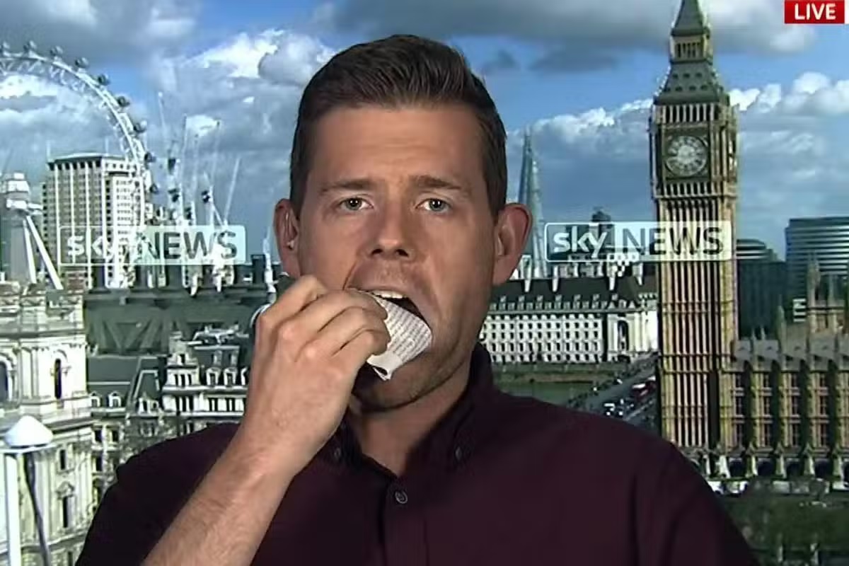 Professor Matthew Goodwin eats his own book on Sky News