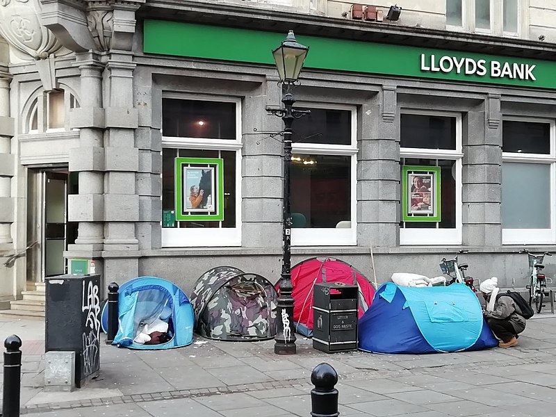 Tents outside of a Lloyds bank